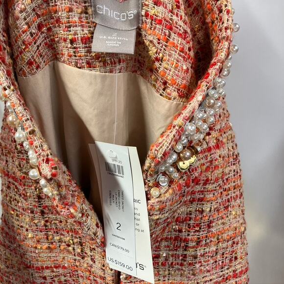 Chico's Embellished Tweed Jacket Womens 12 Career Artsy Spring Career Preppy - Picture 14 of 16